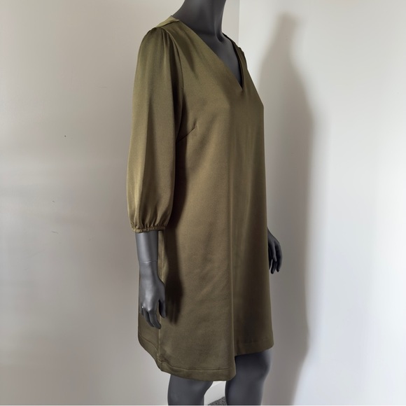 Saint Tropez Olive Green Long Sleeve V-Neck Shift Dress Size L - Picture 4 of 8